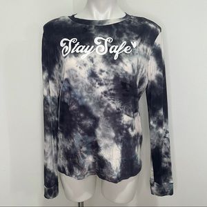 NWT Alya large Stay Safe long sleeve tie dye top